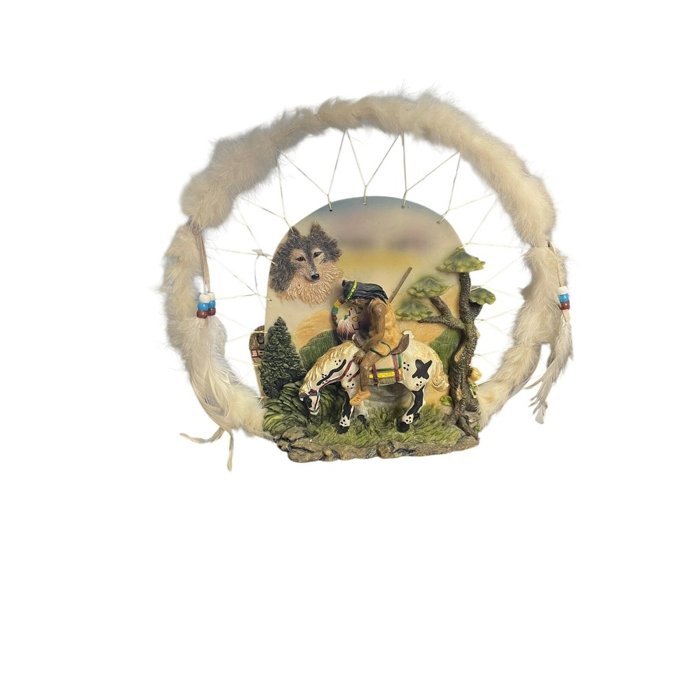 Vintage Statue Dream Catcher  END OF THE TRAIL Spotted‎ Horse Indian Wolf